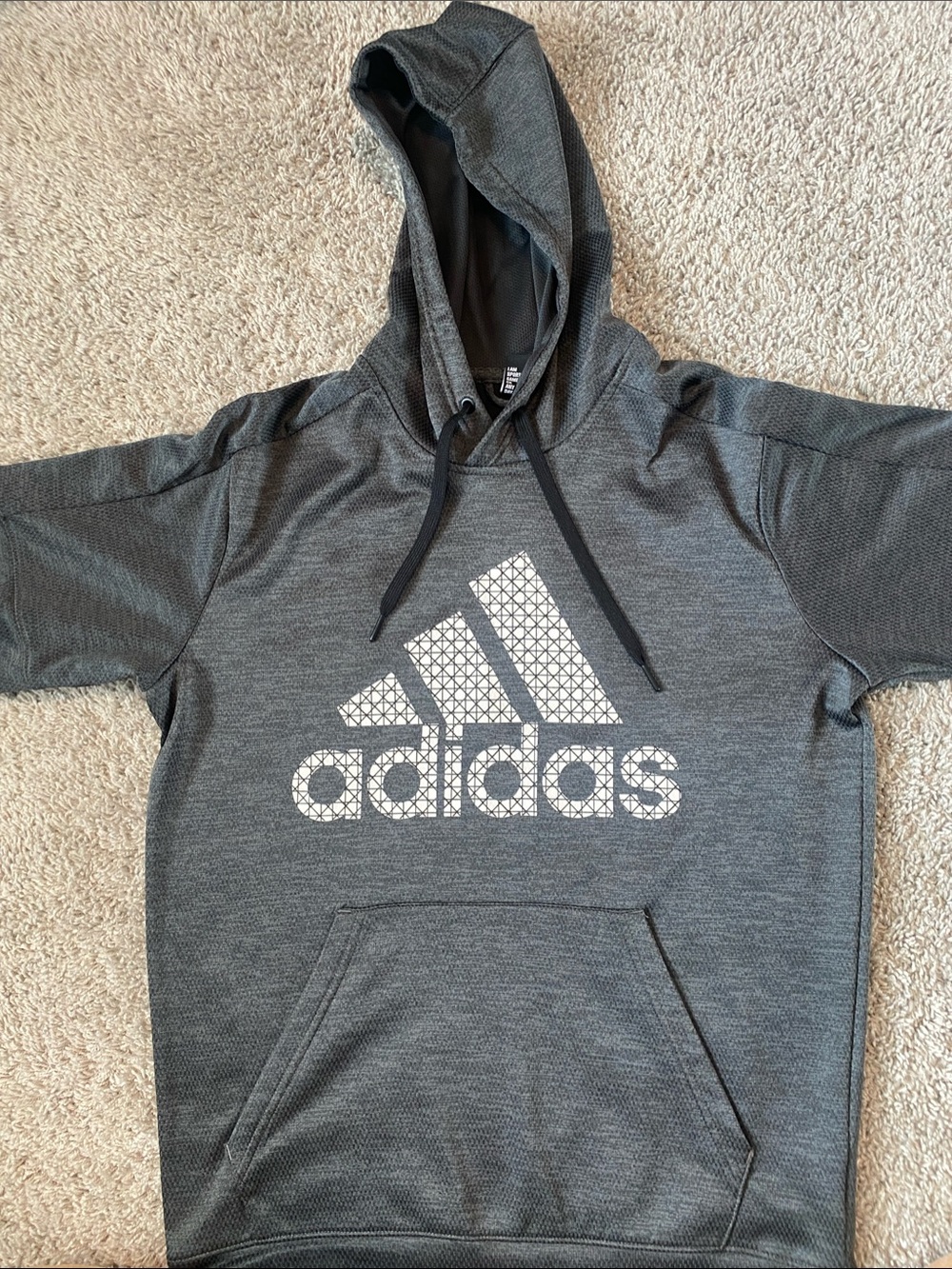 adidas Dark Gray Hooded Pullover with White Logo.  (Item#0001)